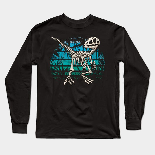 Skeleton Raptor Velociraptor Blue Jungle Dino Long Sleeve T-Shirt by SkizzenMonster